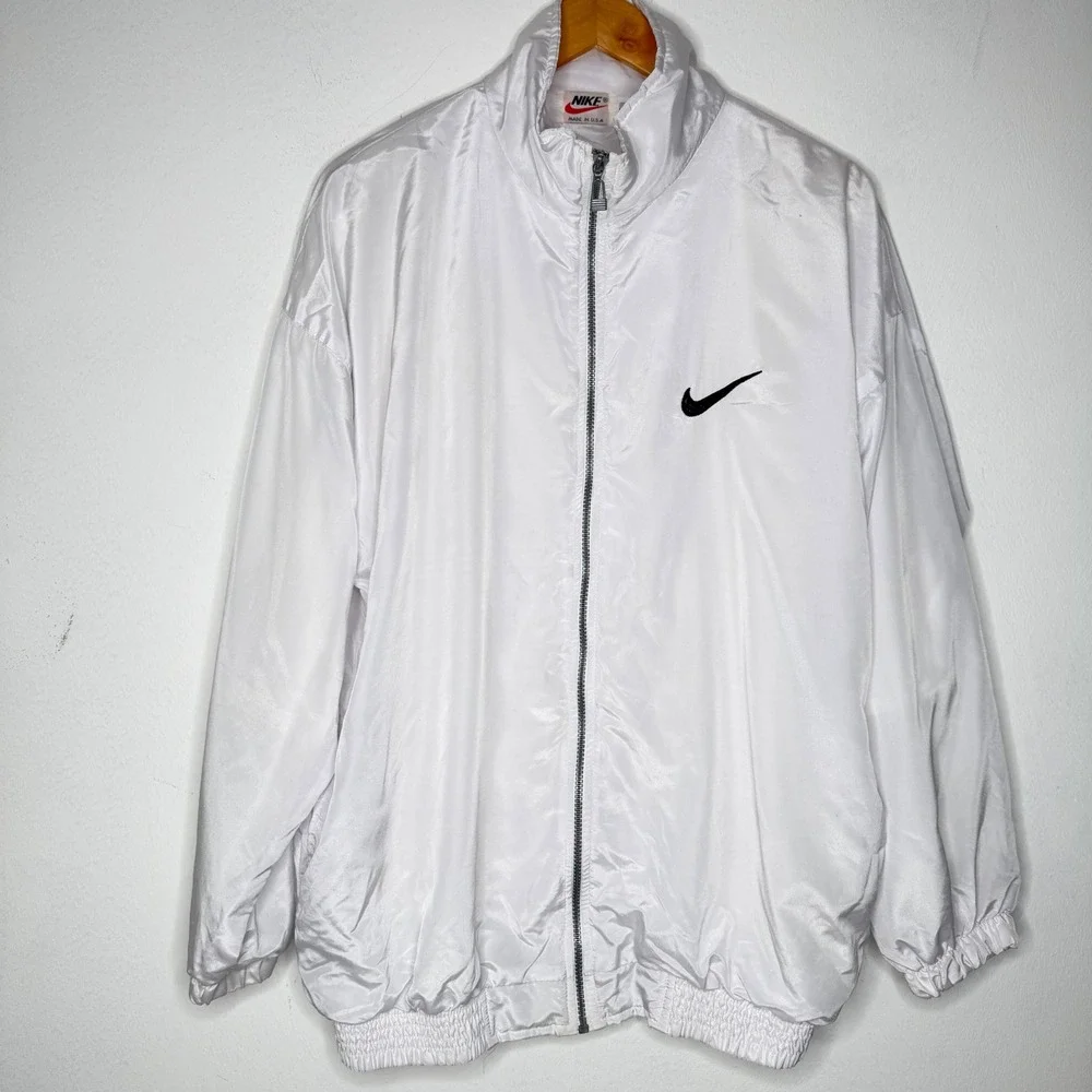 Nike Mens Medium Vintage Windbreaker Jacket White USA Swoosh 90s‎ Streetwear